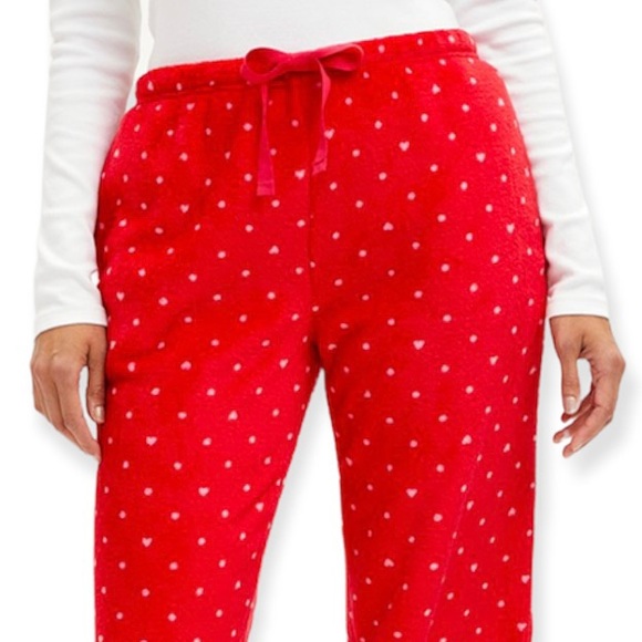 LAURA ASHLEY Fleece Pajama Bottoms & Fuzzy Pink Sock Set Red Pink Dot PJ Pants - Picture 4 of 8